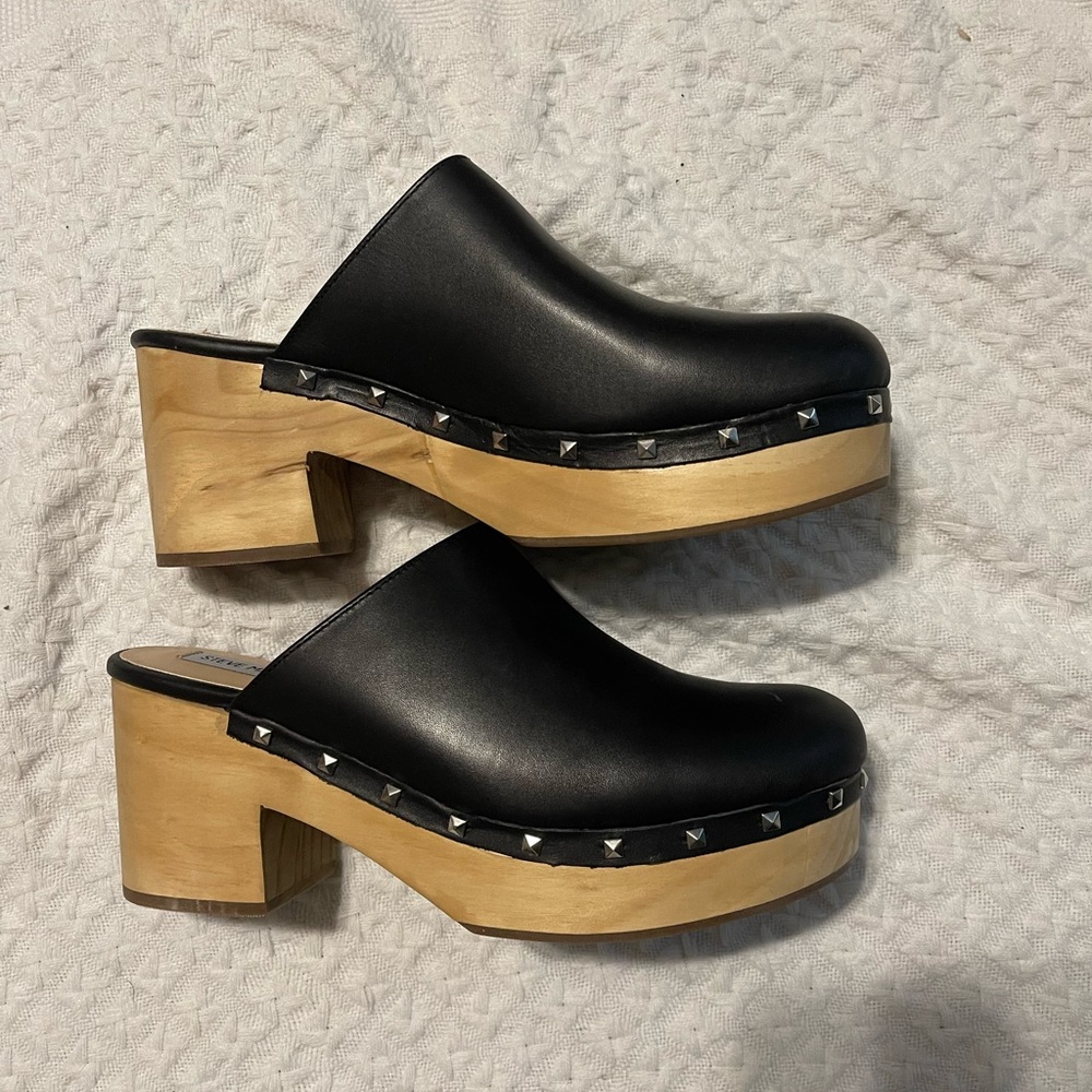 Steve Madden Brooklyn Studded Clogs Heels Size 3 Shoes Size 6 Inch Black Leather